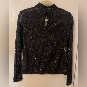 Vince Camuto Black Sequin Keyhole Top Sparkly Party  Halloween New Years Eve
